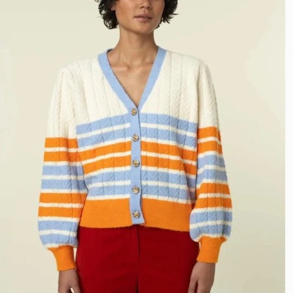 NWT Frnch Paris Margarida Cardigan Multicolor Wool Blend Stripe - Picture 3 of 10